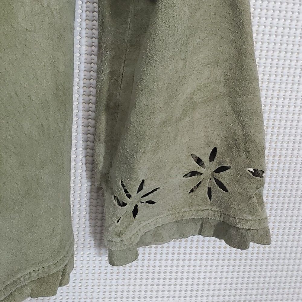 Karen Kane Lifestyle Suede Jacket Small Laser Cut Sage Green Blazer Tie Front - Picture 5 of 15